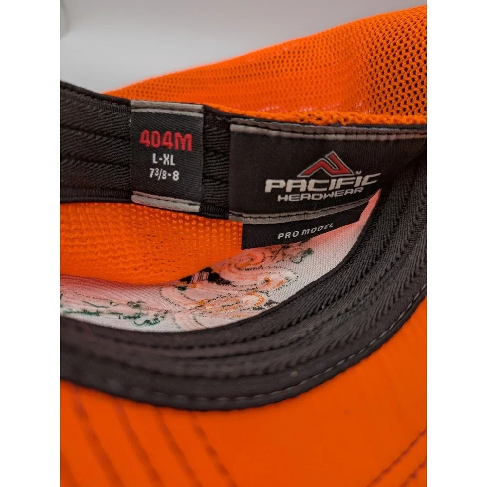 PACIFIC HEADWEAR Fitted‎ Trucker Hat Men's L/XL Orange Grey Cap Pro Model